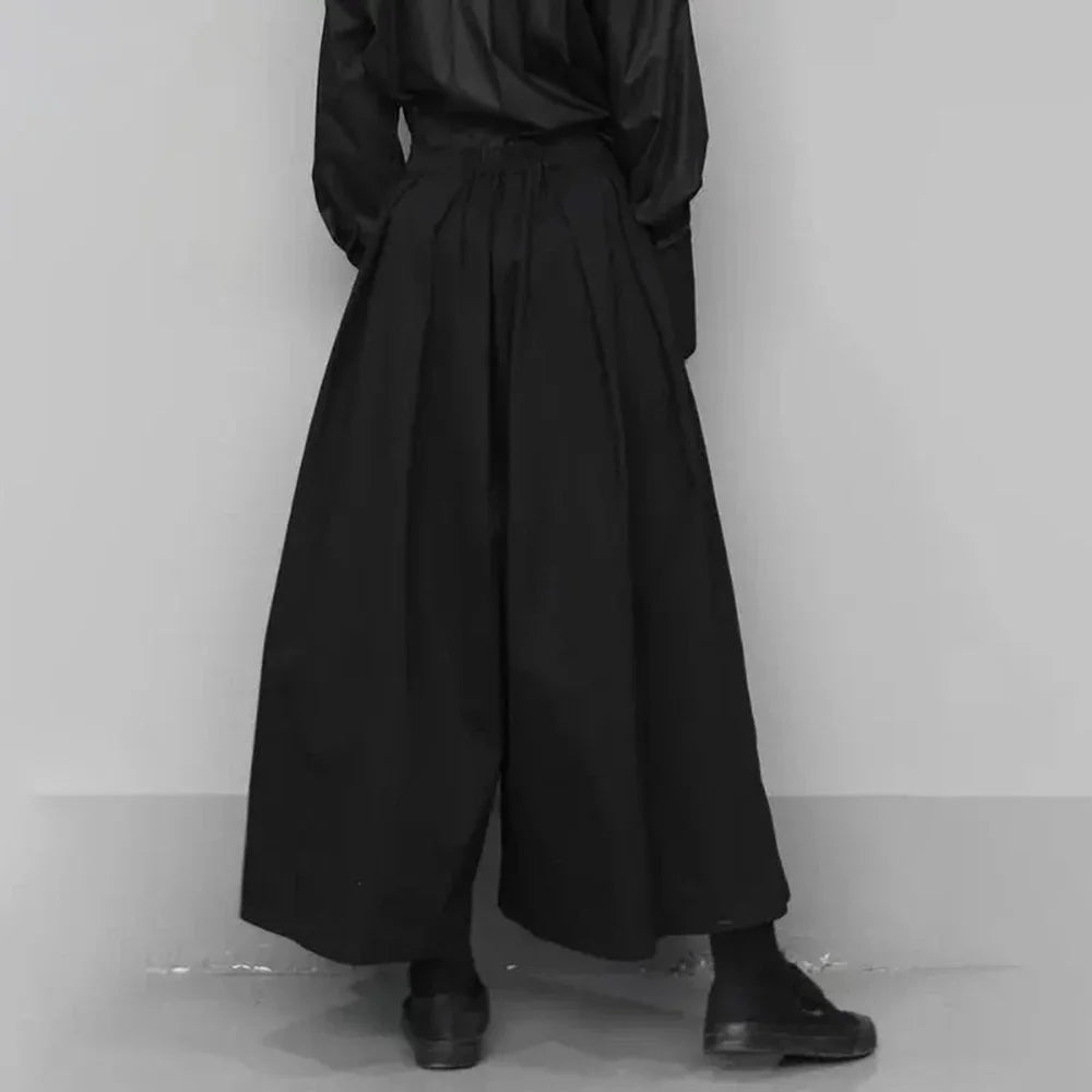2024 New Fashion Trend Gothic Loose Casual Culottes Men'S Japanese Wide-Leg Pants Street Wear Dark Black Trousers Mens Clothes