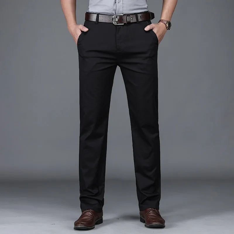 Classic Style Summer Men's Thin Cotton Casual Pants Business Fashion Stretch Loose Straight Beige Trousers Male Brand Clothes