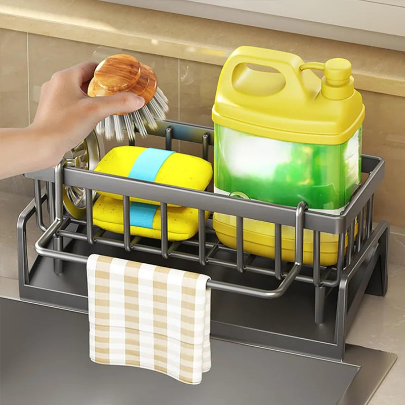 1-Pack Heavy-Duty Kitchen Sink Caddy - Rust-Resistant Metal Storage Rack with Drain Tray, 23×9×10cm High-Load Capacity