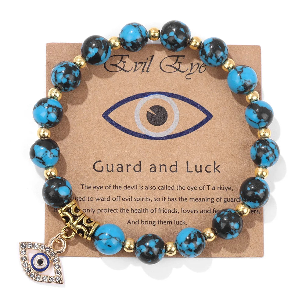 Green Aventurine Stone Card Bracelet Turkish Evil Eye Pendant Bracelets For Women Men Luck Protection Pray Meditation Jewelry