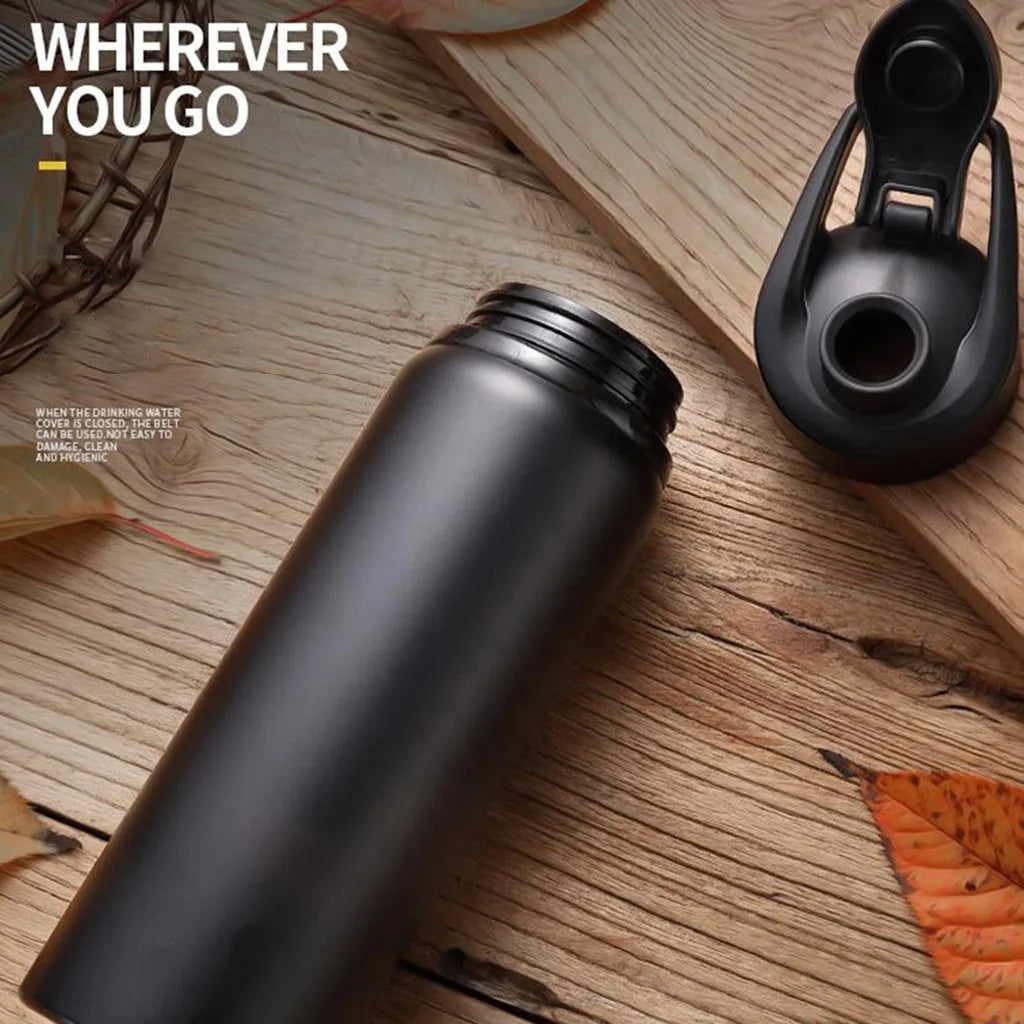 Metallic Stainless Steel Sports Water Bottle Matte Finish Direct Drink Cycling Bottle Portable Water Cup For Outdoor Travel