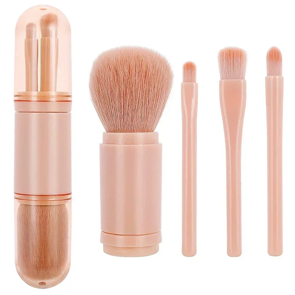 4in1 Makeup Brushes Set, Retractable Blush Brush + 3 Small Eyeshadow Brushes, Compact Portable for On-the-Go Touch-Up