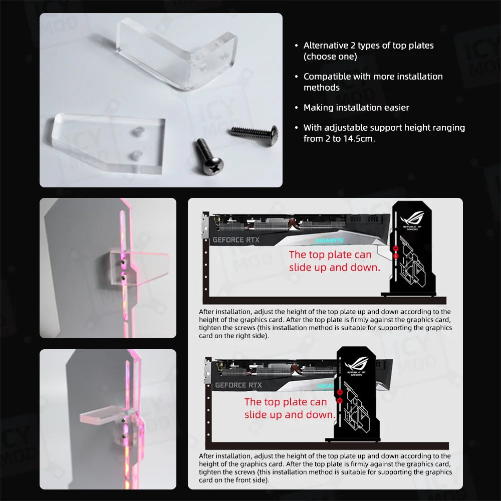 ROG VGA Bracket ARGB Mirror Vertical GPU Holder PC ROG Video Card Support Chassis Water Cooler 5V 3Pin AURA