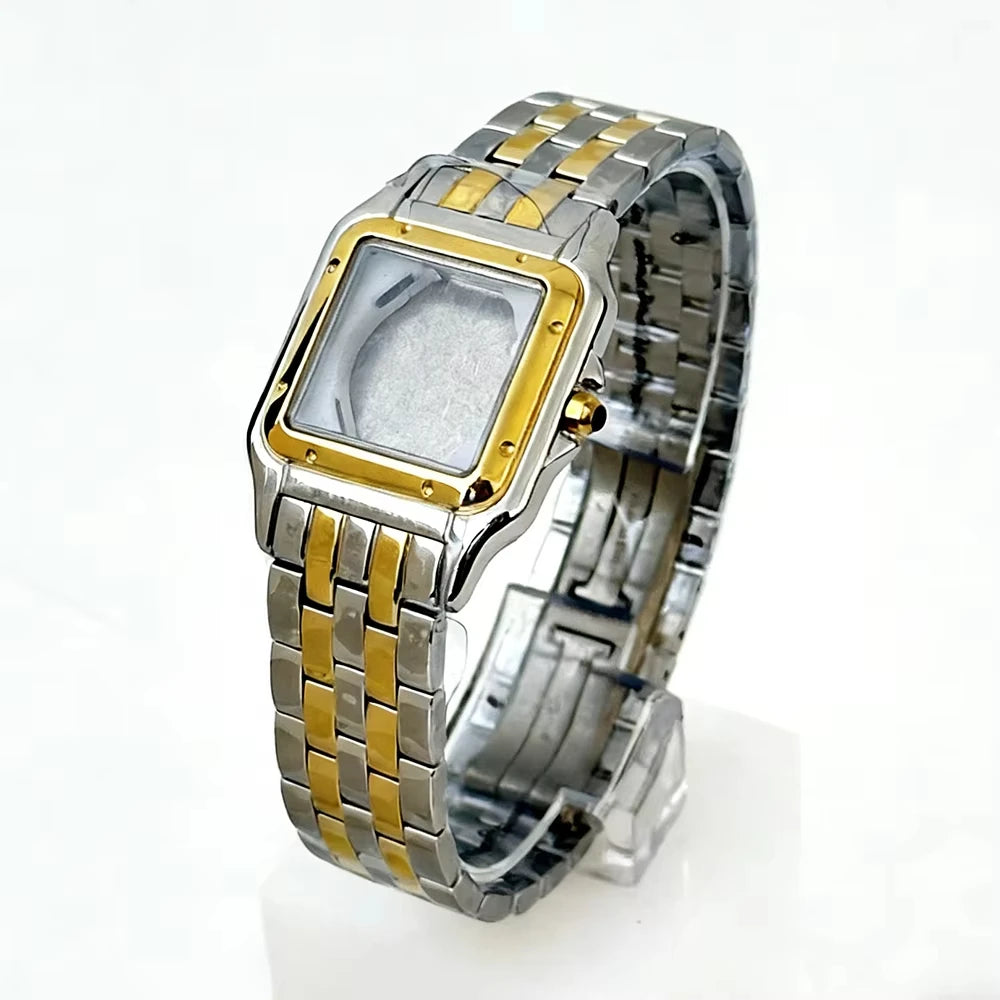 26.5mm Square Diamond Watch Case Fit 19mm Dial Two Blue Sword Shape Hands for Y120 Quartz Panther Cartier Movement Mod Parts