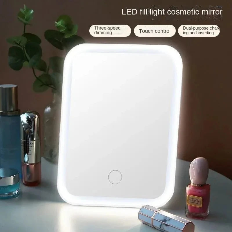 LED Touch Screen Makeup Mirror Folding Mirror Lighted Makeup Mirror 3 Colors Light Modes USB Rechargeable Cosmetic Mirror