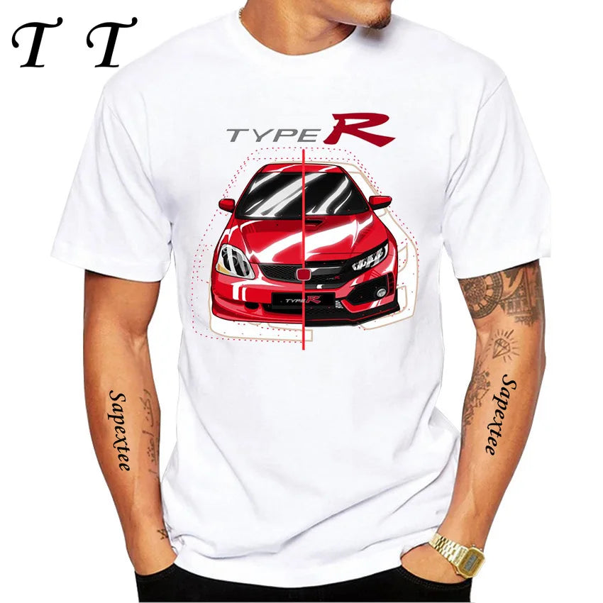 Retro Civic Type R FN2 Black T-Shirt New Summer Men Short Sleeve JDM Legends Print Tshirts Boy Casual Tops Car Sport White Tees