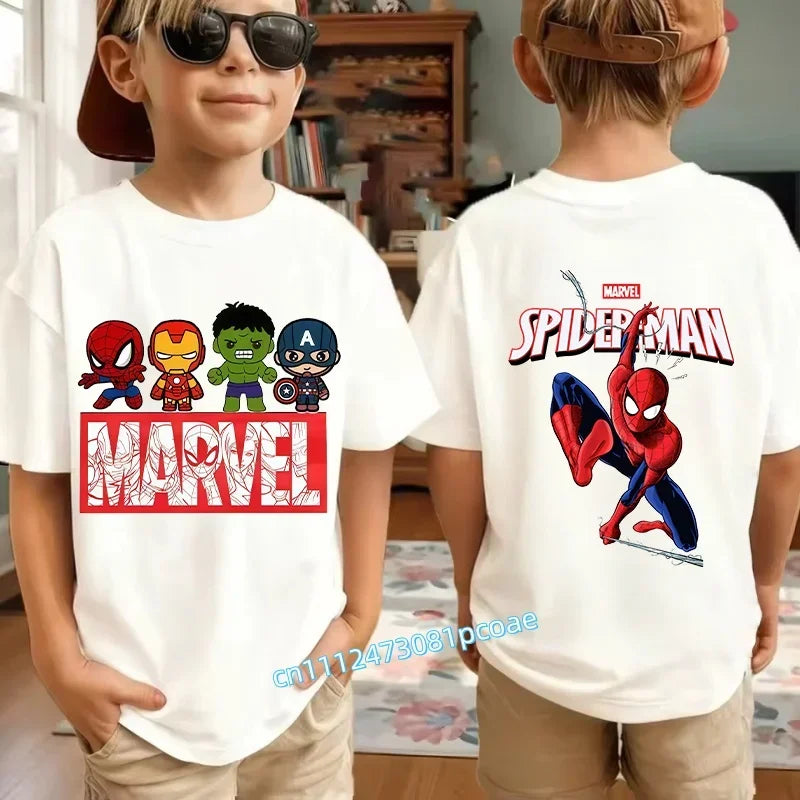 Kids Summer Cute Spider-Man Print Children's Short-Sleeved T-Shirt for Girls Boys 100% Cotton - Fashionable Short Sleeve
