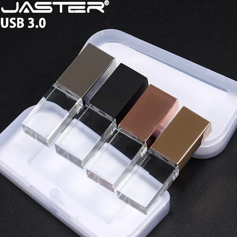 JASTER USB 3.0 Flash Drive Rose Gold Crystal Custom 3D Logo Pen Drive Wedding Cool Gift Pendrive Black Memory Stick 128GB 64GB