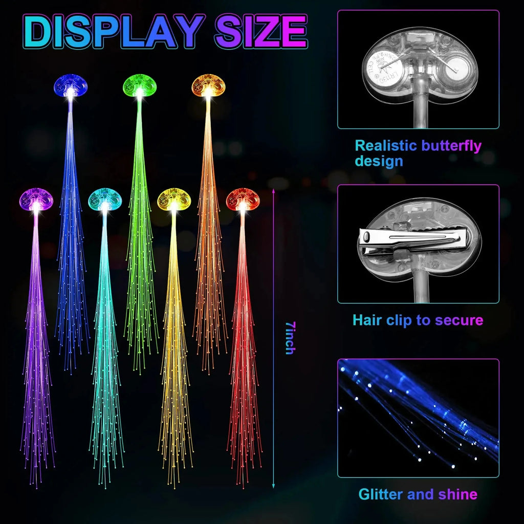 5/30PCs Colorful Luminous Braids Butterfly Glitter Fiber Optic Hair LED Silk Braids Bar Prom Aid Supplies Hairband Hair Decor