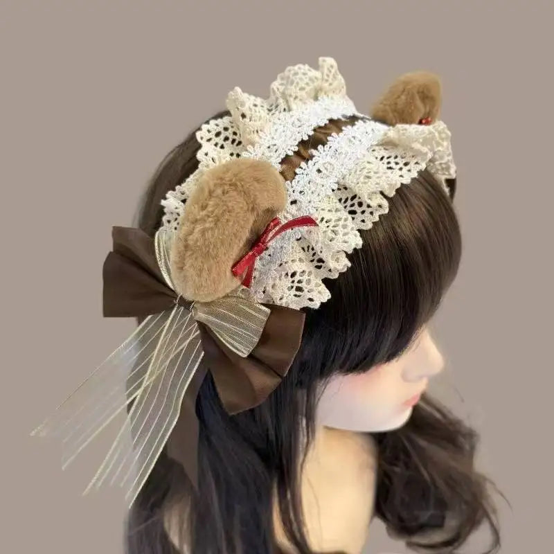 1PC Lolita Headband Hairband Bow Lace Lolita Accessories Sweet Japanese Lolita Maid Versatile Headwear Bear Ears