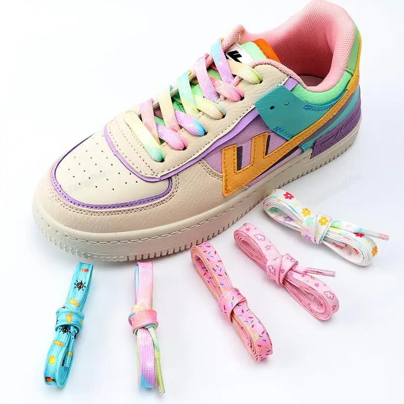 1Pair Print Shoelaces for Sneakers Quality Fabric Flat Shoe laces Fashion Girl Laces for Shoes width 0.8cm 120/140/160CM