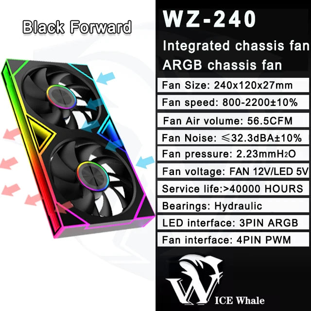 ICE Whale WZ-120/240/360 PC Case Fan ARGB Motherboard Sync Combination Structure Cold Exhaust Cooling Fan Ventilador