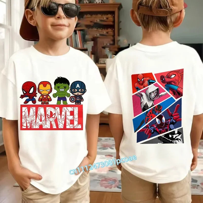 Kids Summer Cute Spider-Man Print Children's Short-Sleeved T-Shirt for Girls Boys 100% Cotton - Fashionable Short Sleeve