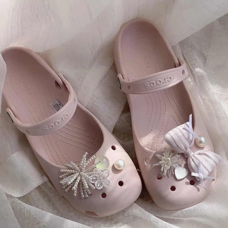 Bling Silver Rhinestone Flower Shoe Charms Metal Bead Bow & Heart Clog Charms Luxury DIY Shoe Decoration Punk Y2K Style Clog Pin