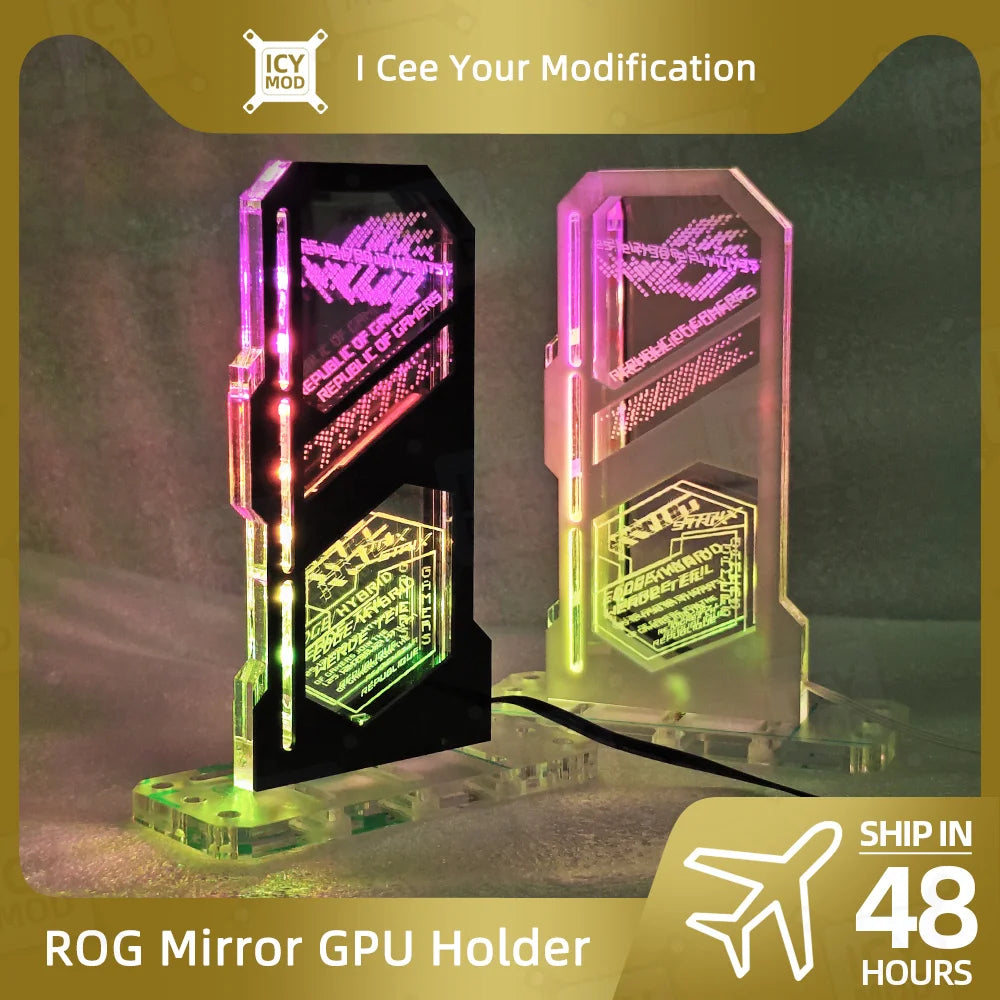 ROG VGA Bracket ARGB Mirror Vertical GPU Holder PC ROG Video Card Support Chassis Water Cooler 5V 3Pin AURA