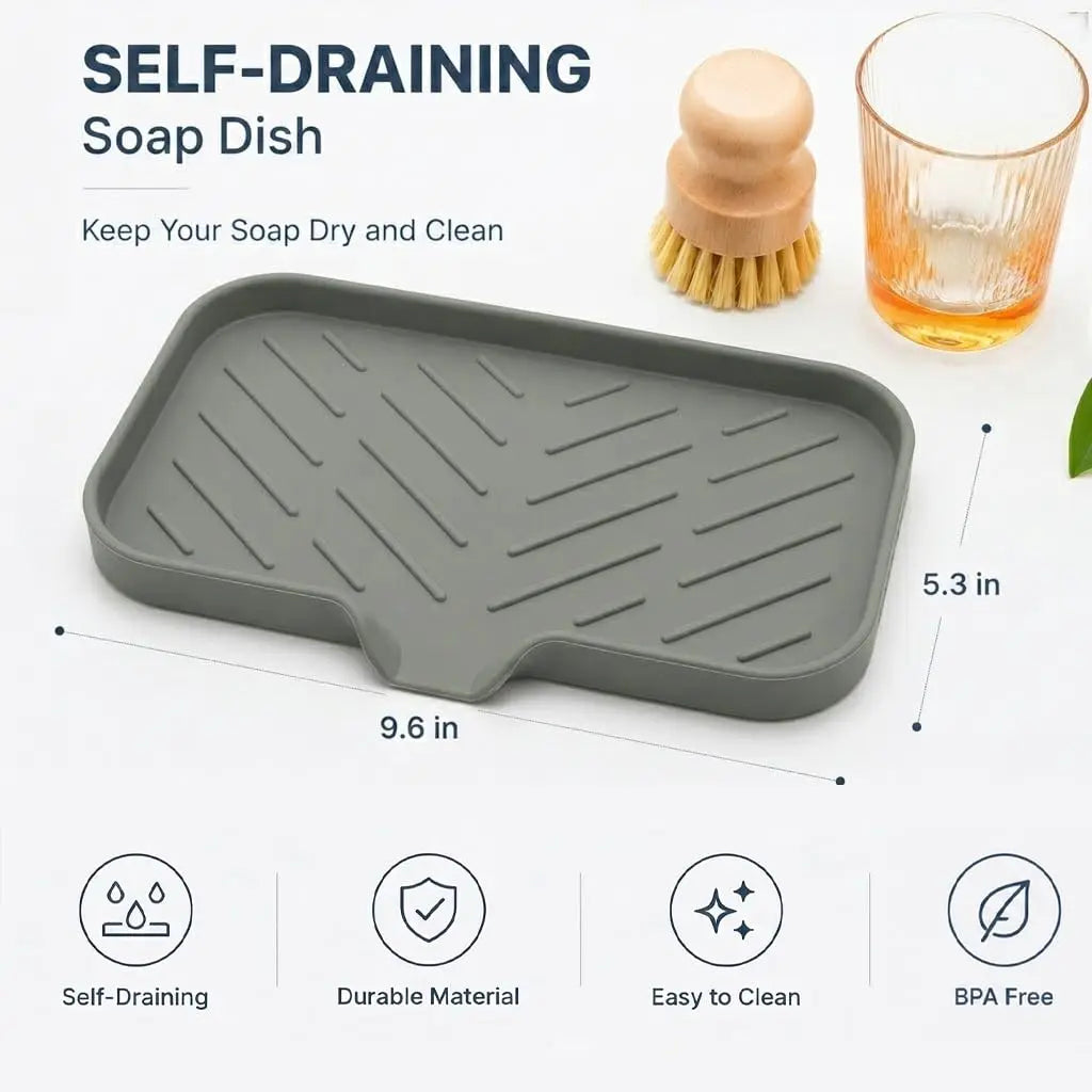 1/2Pcs Silicone Sink Storage Tray, Drain Design Sponge Soap Holder