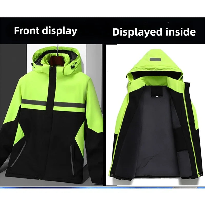 New Winter Work Jacket, Waterproof Windproof Reflective Thermal Coat with Fleece Lining, Stain Resistant Outdoor