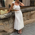 See Through Lace Vest Pant Set Women Beach Sling  Tops Pleated Straight Pants 2026 Summer Vacation Hollow Out Lady Suits