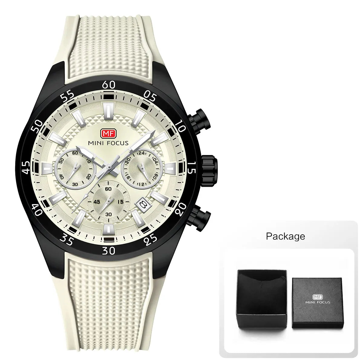 MINI FOCUS Men's Quartz Watch Multifunctional Chronograph Luminous Waterproof Casual Sport Wristwatch with Silicone Strap 0627G