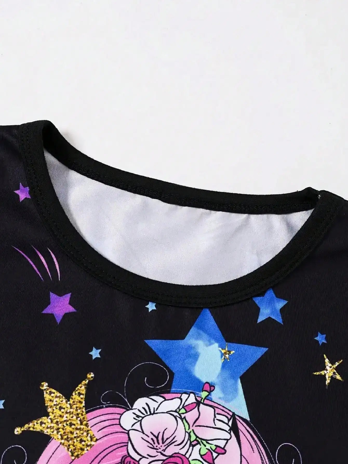 2026 Girls' Summer Home Leisure Two Piece Set, Pony Star Printed Round Neck Short Sleeve Top+Star Printed Wide Leg Shorts Set