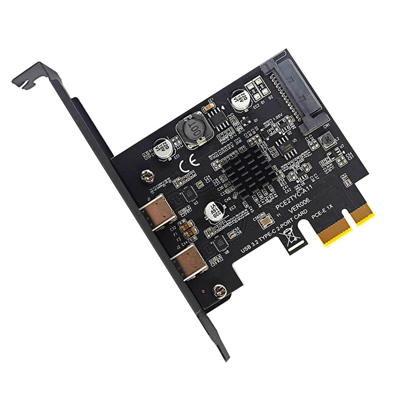 SATA Power USB3.2 Gen2 10Gbps ASM3142 Chip 2Port TYPE-C PCIE Card for Desktop PC PCI Express 3.0 X1 to Dual USB-C Expansion Card