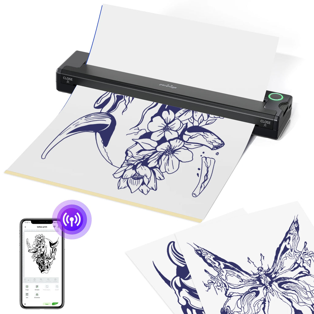 PeriPage P90 Thermal Tattoo Stencil Printer, Wireless Tattoo Machine with 5pcs Free Transfer Paper - Compatible with Phone & PC