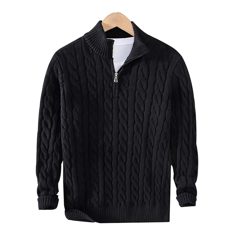 pure Cotton Sweaters Men's High Quality Autumn Cable Knit Christmas Sweater With Zipper Turtleneck Pullovers Zipper Pull Homme