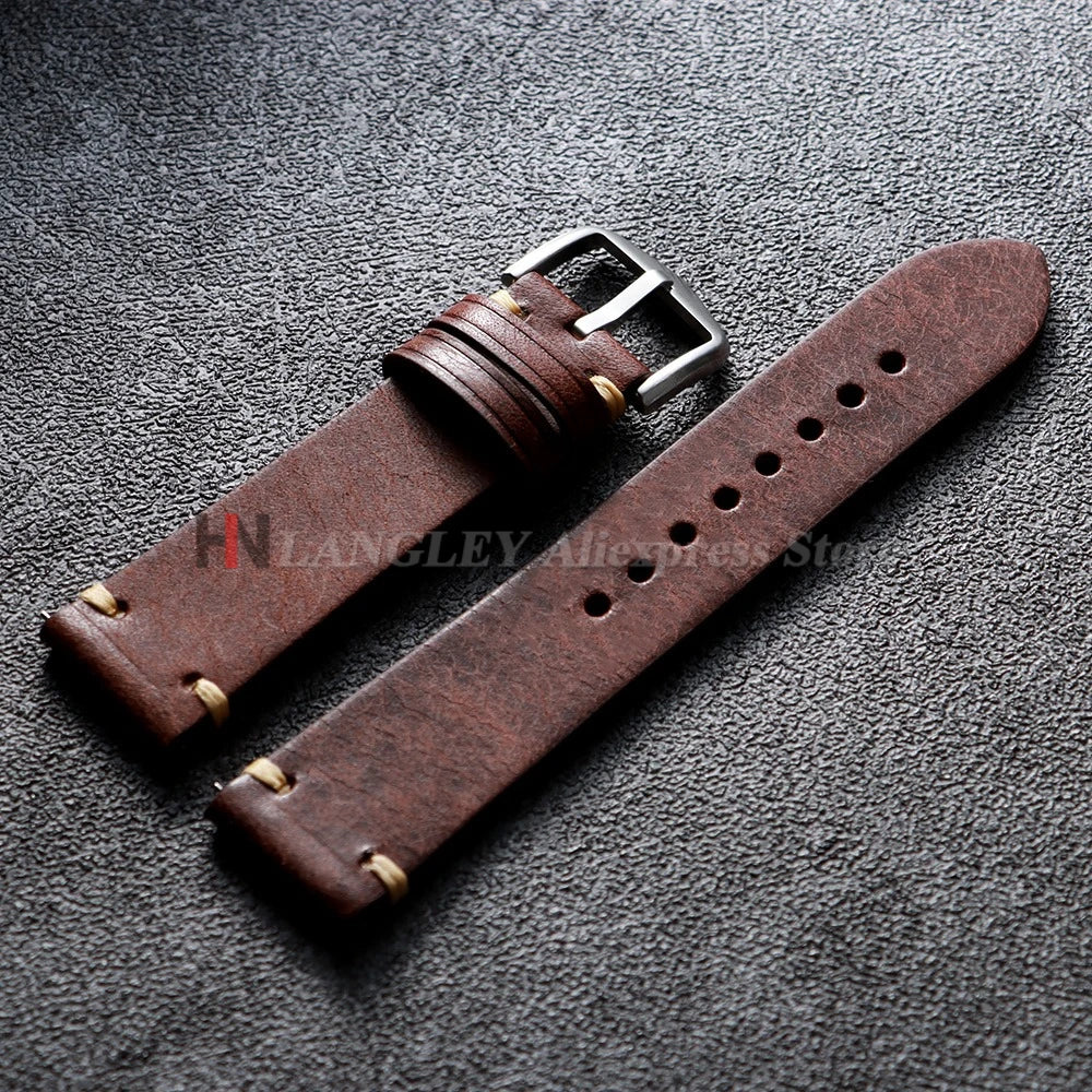 Handmade Stitching Cowhide Watch Straps 18mm 19mm 20mm 21mm 22mm Matte Leather Strap for Seiko for Omega Quick Release Watchband