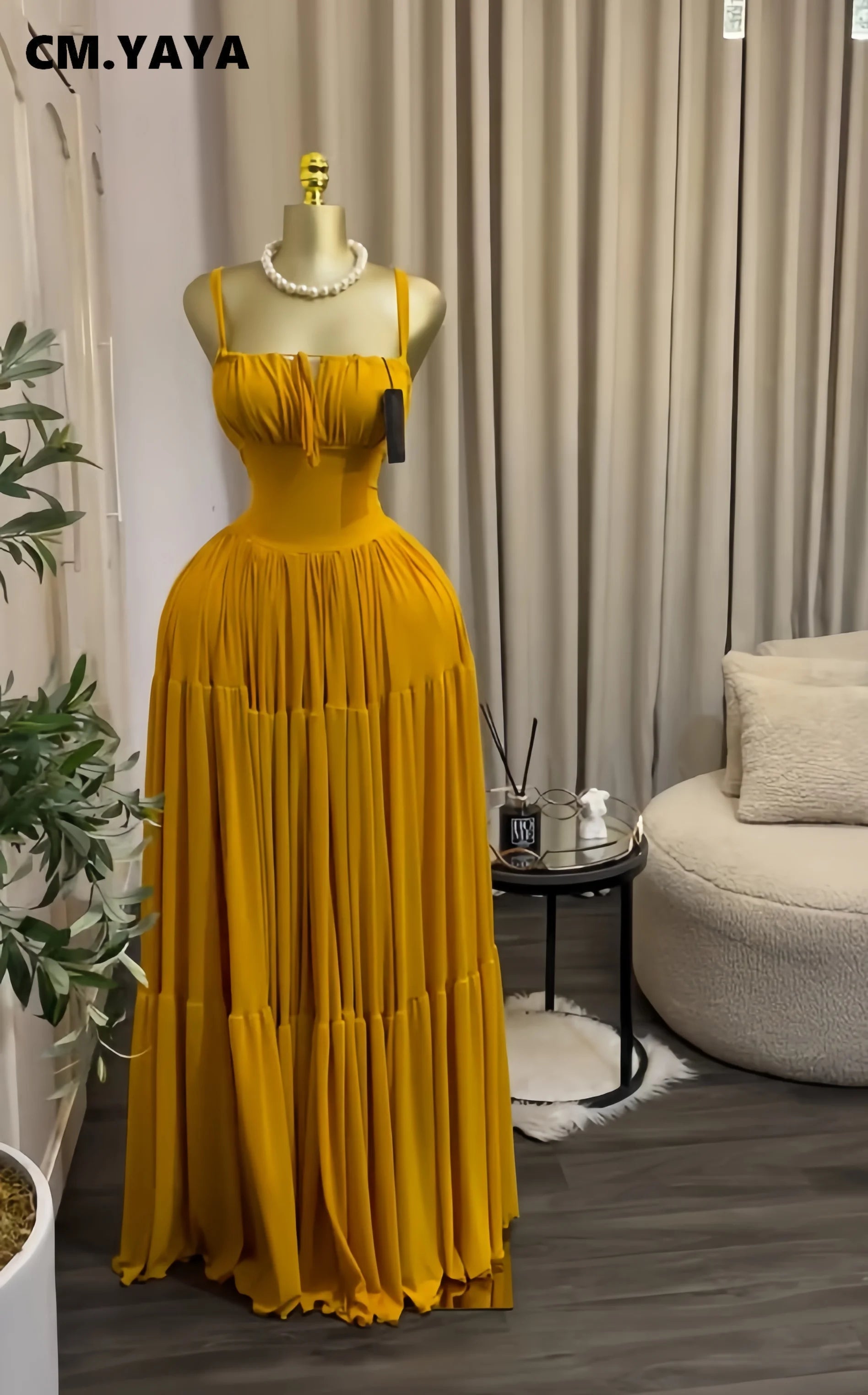 CM.YAYA 2026 Summer Women Halter Sleeveless Strapless Long Maxi Dress Slim Evening Birthday Beach Sexy Vacation Party Dresses