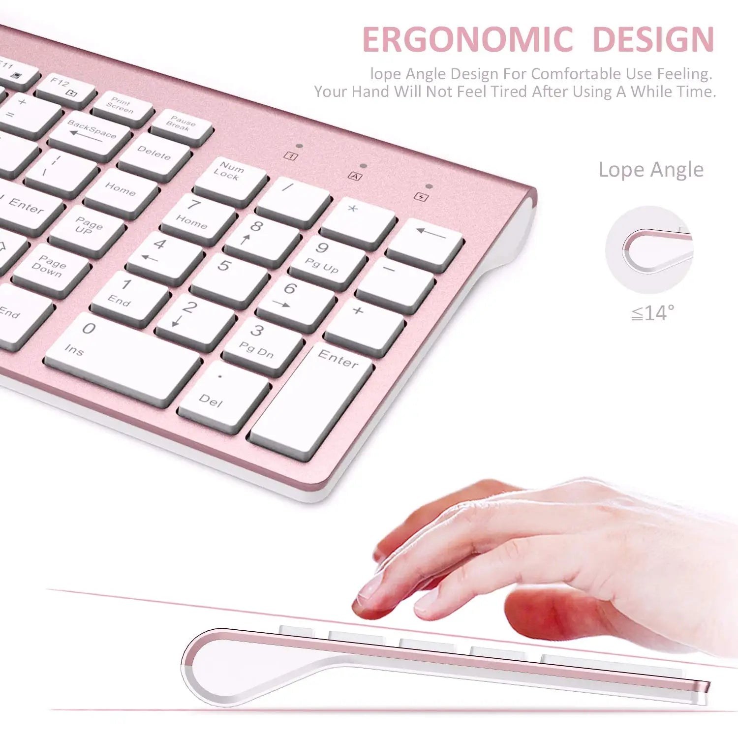 Ergonomic 2.4G Wireless Keyboard and Mouse Combo for PC/Laptop/Desktop,104Key Keyboard Set with 1600DPI Noiseless Click Mouse