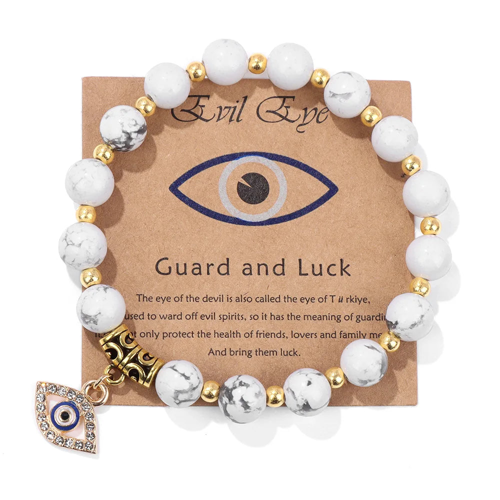 Green Aventurine Stone Card Bracelet Turkish Evil Eye Pendant Bracelets For Women Men Luck Protection Pray Meditation Jewelry