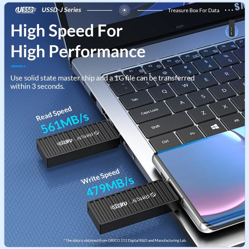 ORICO USSD Solid State U Disk 520MB/S Flash Drive 128GB 256GB 512GB 1TB  USB3.2 PenDrive Black Metal  Container Design Hard Disk