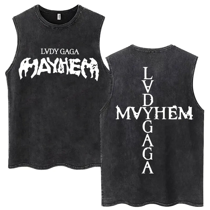 Lady Gaga The Mayhem Ball Tour 2025 Washed Tank Tops Fashion Men Women Vintage Y2K Sleeveless T Shirt 100% Cotton Oversized Tees