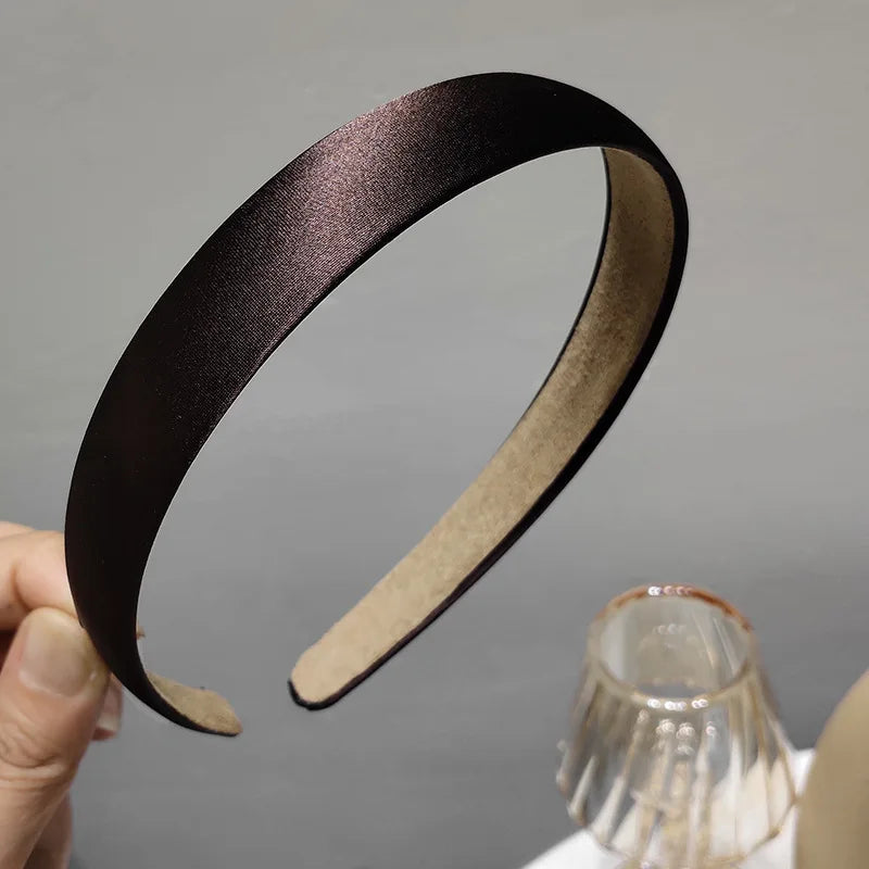 French style thin edge chic hairband pure color vintage silk hair accessory
