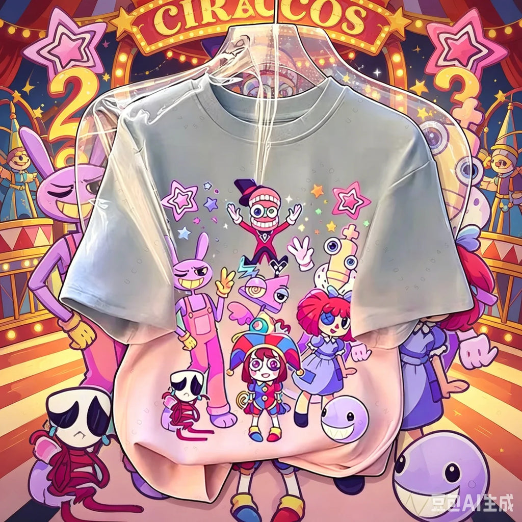 2026 Anime Short-Sleeve T-Shirt Magical Digital Circus T-Shirt Summer Fashion Unisex Crew Neck Top Lightweight and Breathable