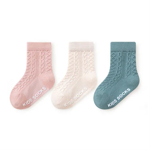 3Pairs/lot Kids Socks For Girls Boys Spring Summer Thin Soild Socks For Newborn Children's Cotton Mesh Non-slip Floor Sock 0-5Y