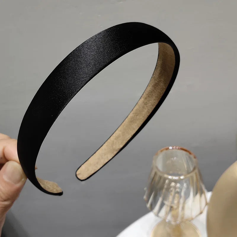 French style thin edge chic hairband pure color vintage silk hair accessory