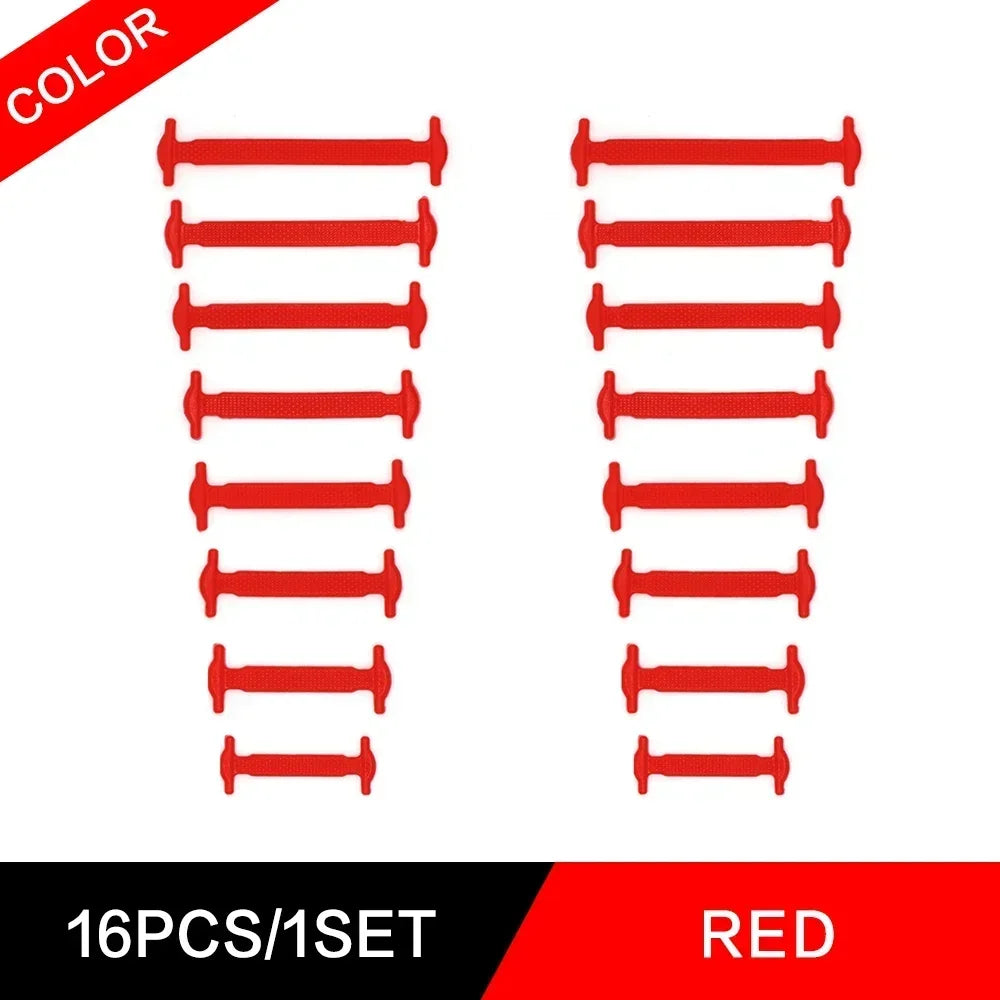 New 16Pcs Elastic Shoe Laces All Sneakers Silicone Stretch Shoelaces Unisex Fashion No Tie Shoelace Rubber Band Shoelaces