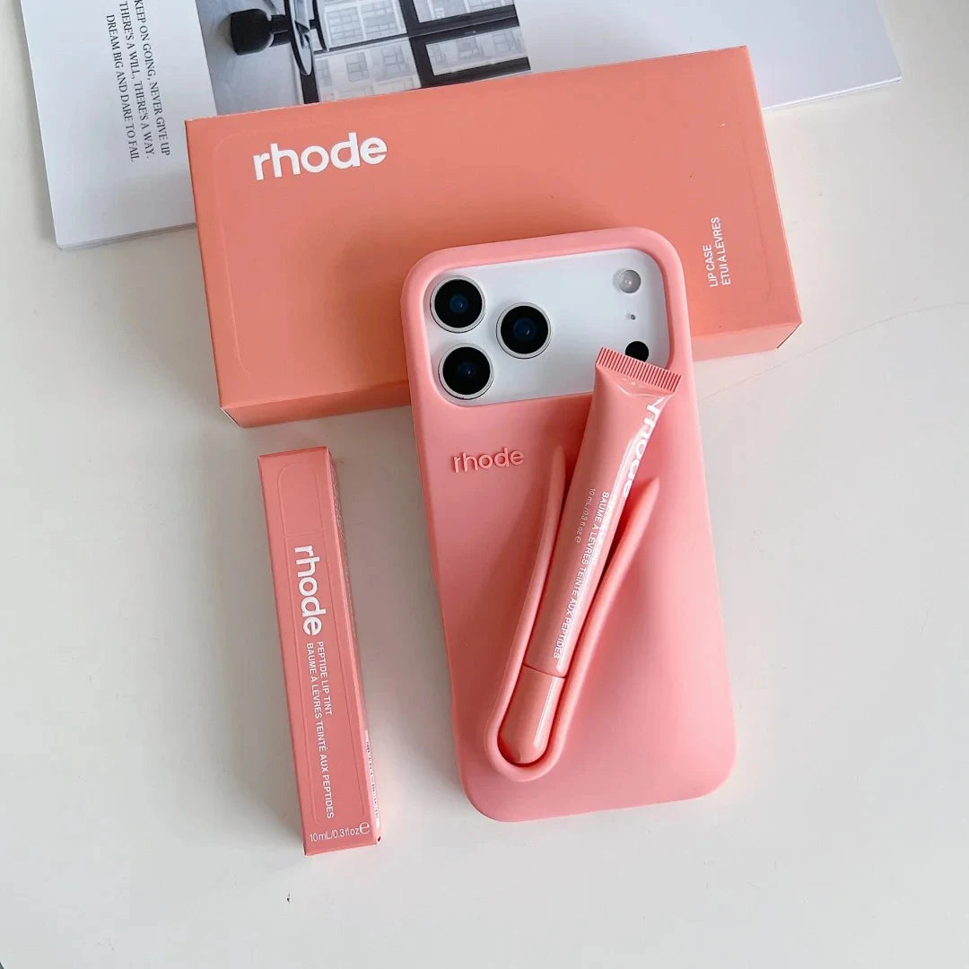 RHODE Lip Gloss Phone Case Silicone Protective Cases Makeup Lipstick Holder Set for IPhone 14 15 16 17 Pro Max Air 13 12 11 Plus