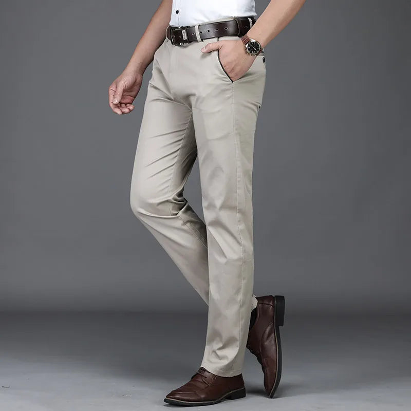 Classic Style Summer Men's Thin Cotton Casual Pants Business Fashion Stretch Loose Straight Beige Trousers Male Brand Clothes