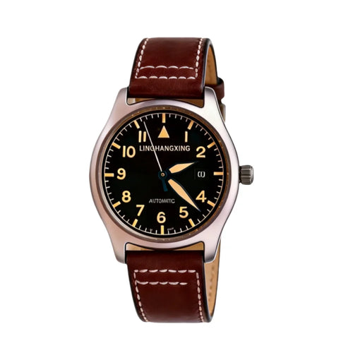 2026 New LINGHANGXING Men's Fashion Watch Movement Luminous Dial Genuine Leather Band Business Casual