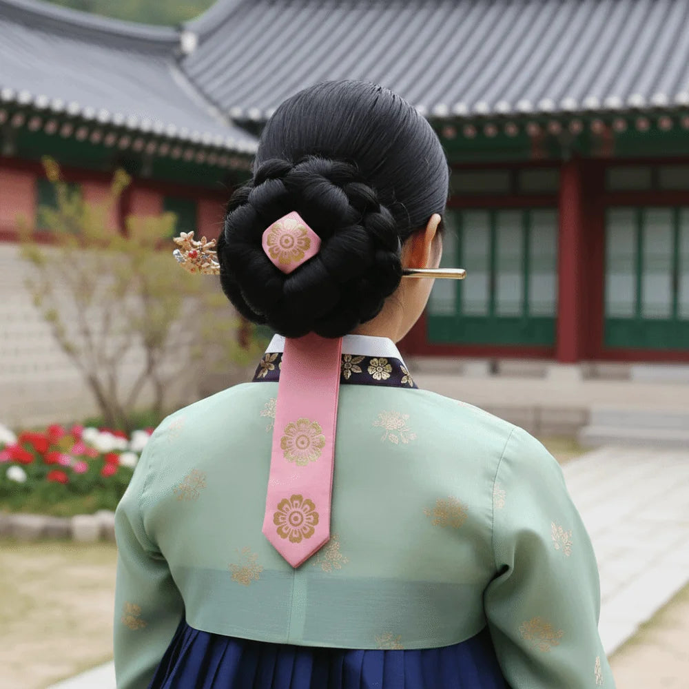 Classical Flower Korean Headband Traditional Ribbon Korean Hanbok Hairband Headdress Hair Clip Stage Dance Costume Children
