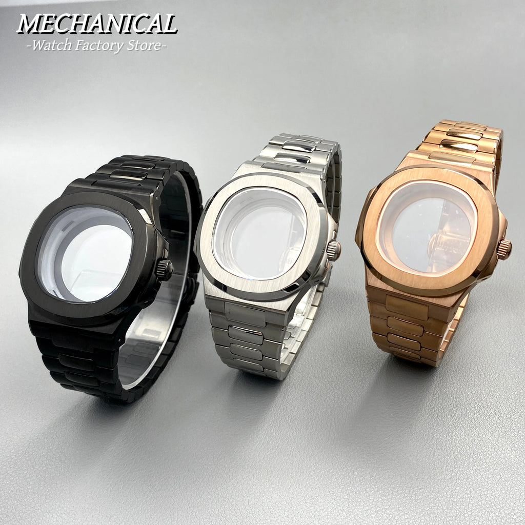 40mm Square Watch Case for Nautilus Style NH35 NH36 NH38 Movement Rose Gold/Black/Silver PVD Stainless Steel Sapphire Watch Case