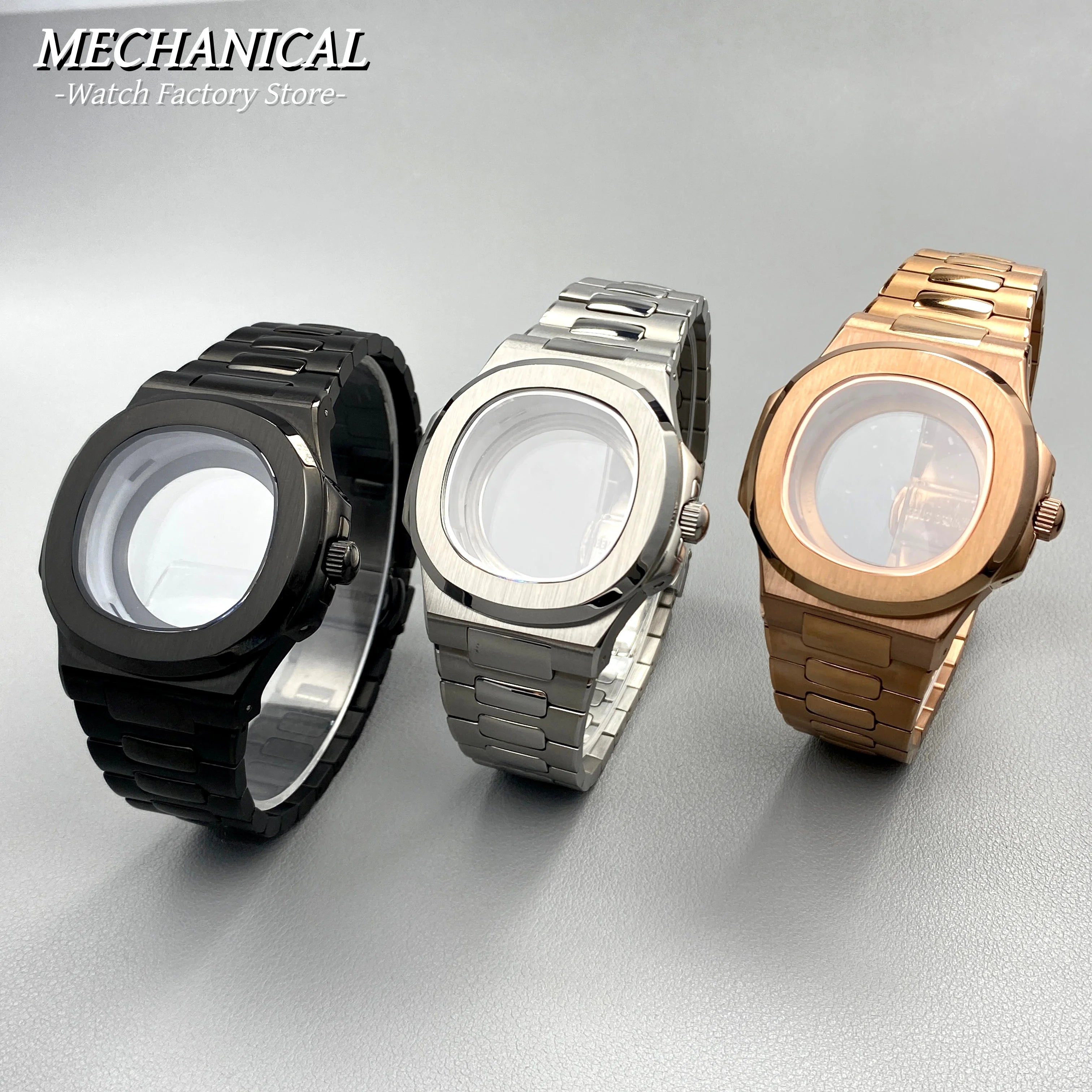 40mm Square Watch Case for Nautilus Style NH35 NH36 NH38 Movement Rose Gold/Black/Silver PVD Stainless Steel Sapphire Watch Case