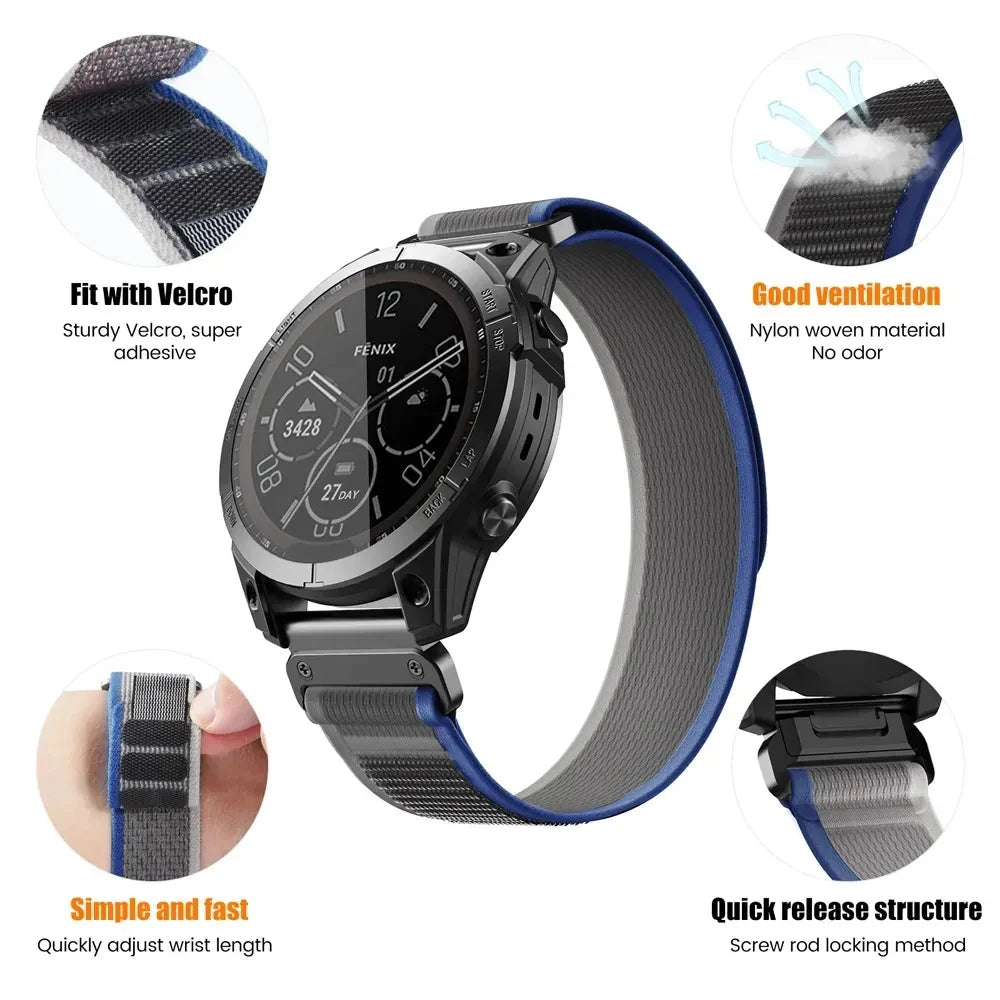26mm 22mm Nylon QuickFit Strap For Garmin Fenix 8 8Pro E 7 7X 6 6X 5X/Forerunner 970 965/Enduro 3/Instinct 3 2X Sport Watch Band