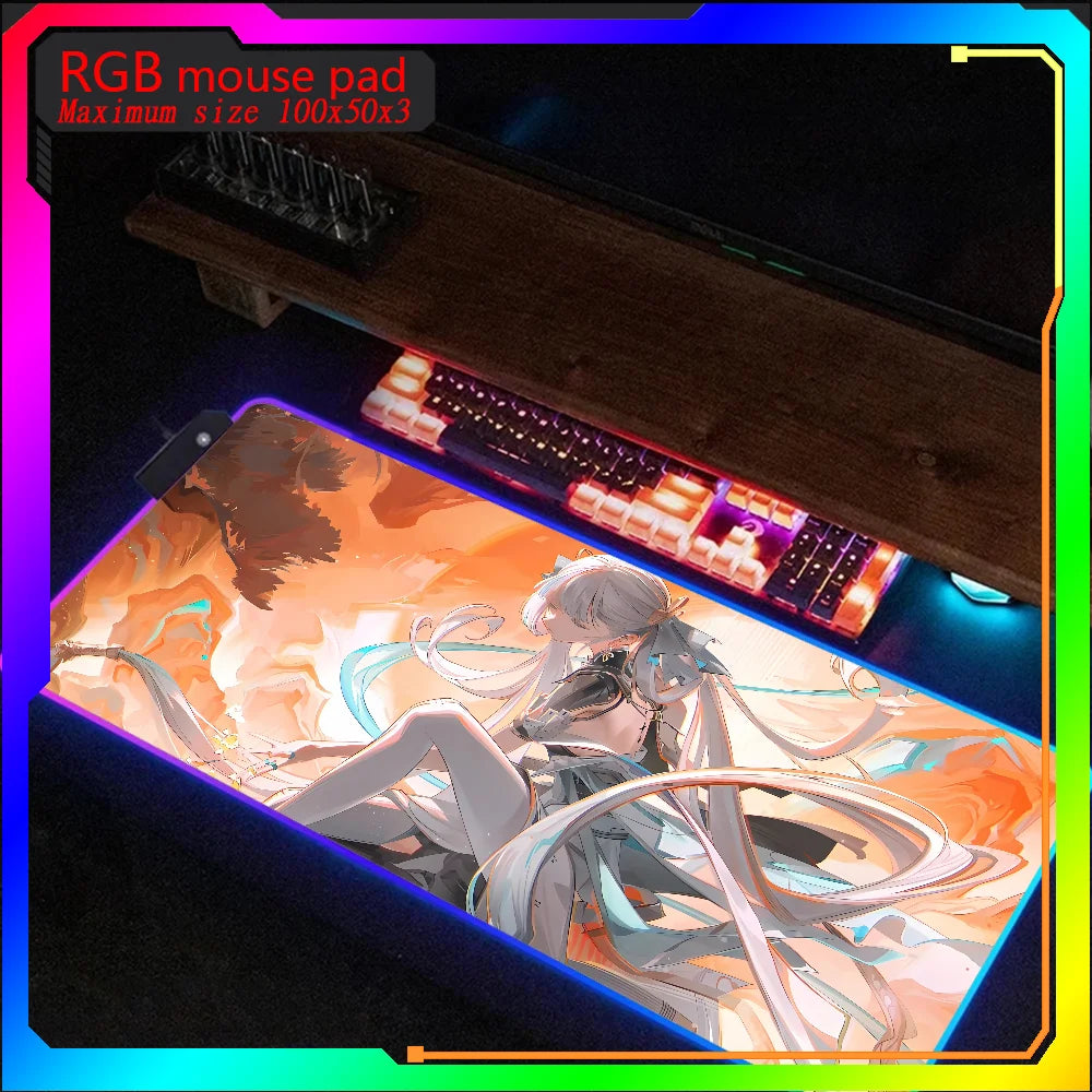 HD print wuthering Wave Jinhsi Rgb Mouse Pad Xxl Steelseries Laptop Mat Backlit Keyboard Gamer Girl Table Pads Deskpad Mause pad