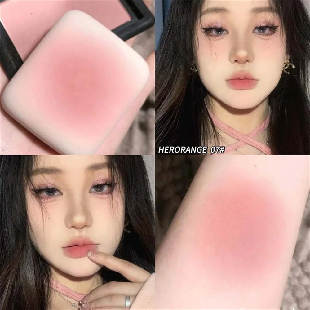 Low Saturation Silky Bean Paste Red Rouge Powder Single Color Natural Matte Cheek Blush Makeup Face Contouring Cheek Tint