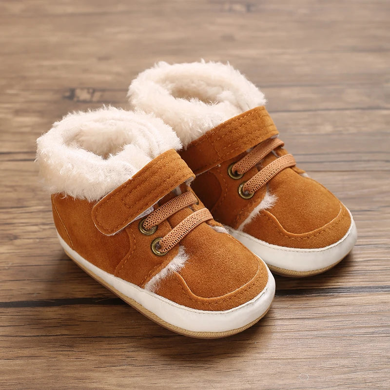 HAIZHIW 0-18M NEW Winter Baby Boys Girls High Tops Sneakers Rubber Anti-Slip Sole Fleece for Warmth Infant Newborn Shoes