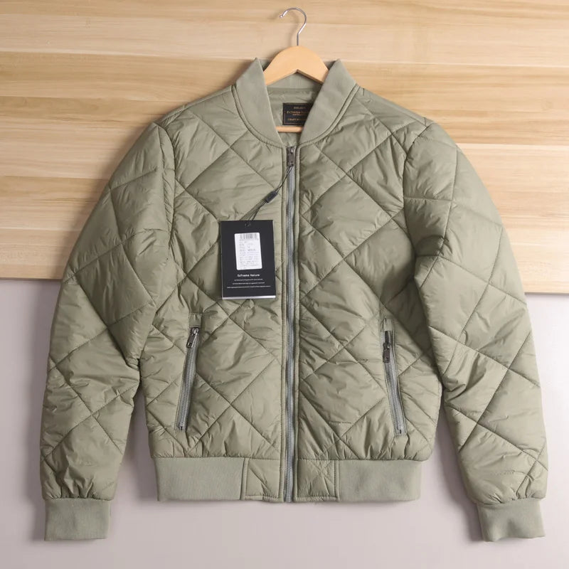 Warmth And Style: Men's Cotton Jacket with Quilted Diamond Pattern And Baseball Collar Lightweight Autumn Winter Outerwear