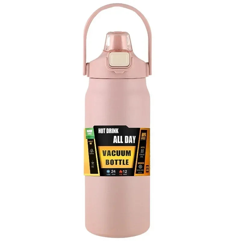 Outdoor Thermos Portable 304 Stainless Steel Thermal Mug, Vacuum Flask Cold & Hot Sports Water Bottle with Straw